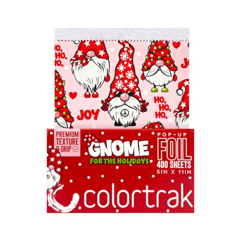 Colortrak Gnome for the Holidays Pop-up Foil W/Dispenser (400 Count), Pre-cut Sheets, Non-Slip Embossed Texture, 5" x 11" Sheets for Hair Foil Coloring and Highlighting Sheet Applications