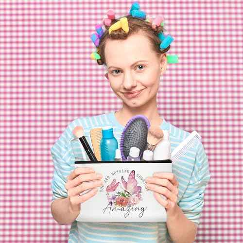 SEAOYOAZO Flower butterfly Gifts for Women Inspirational Gifts for Women Makeup Bag Travel Cosmetic Toiletry Bag for Girls £¨You Are Nothing Short of Amazing£©