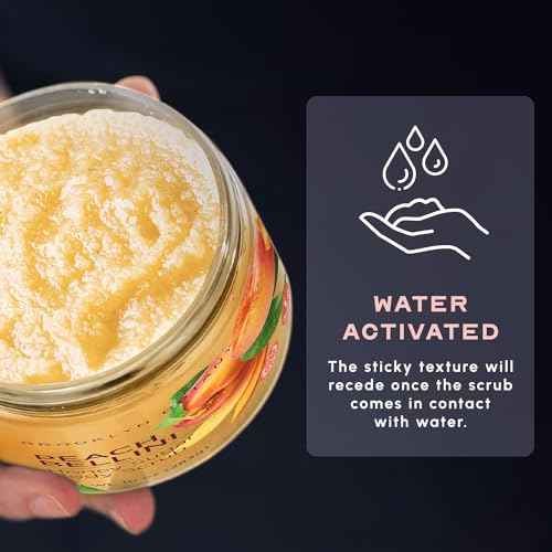 Brooklyn Botany Peach Bellini Honey Sugar Scrub for Body 10 oz ? Deeply Hydrating and Gently Exfoliating Body Scrub for Women and Men ? Moisturizing and Nourishing the Skin