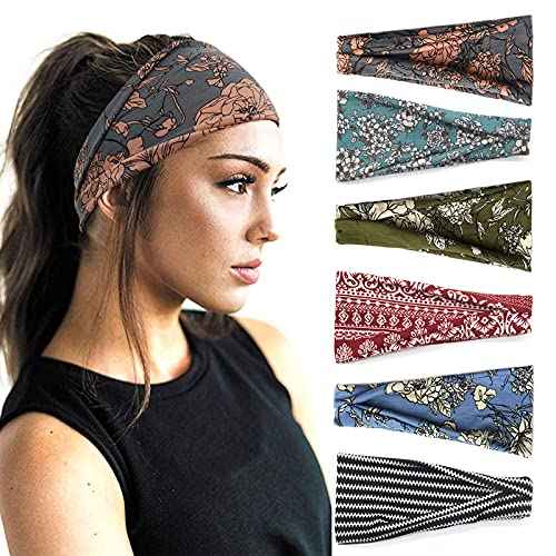 Boho Headbands For Women Fashion Wide Headband Yoga Workout Head Bands Hair Accessories Band 6 Pack