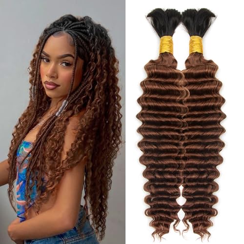 Deep Wave Bulk Human Braiding for Hair 100% Human Hair Unprocessed Brazilian Virgin Hair for Human Hair Extensions (2Bundles-1Pack) 90g 24Inch Human Hair for Micro braiding No Weft