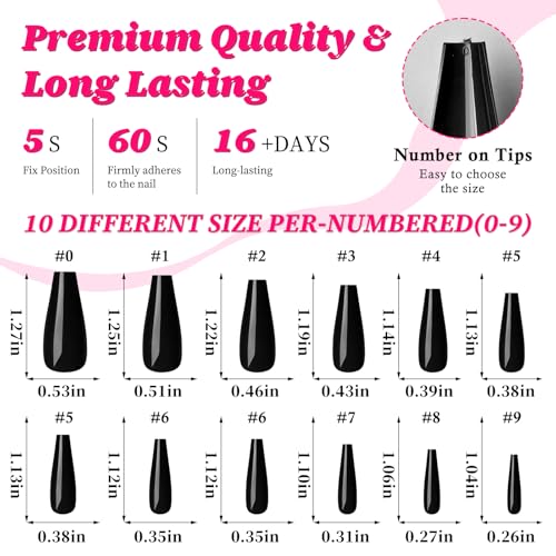 100pc Colored Coffin Press on Nails Long Ballerina False Fake Nail Tips Full Cover Manicure Design Acrylic Nails for Women Teen Girls (Black)
