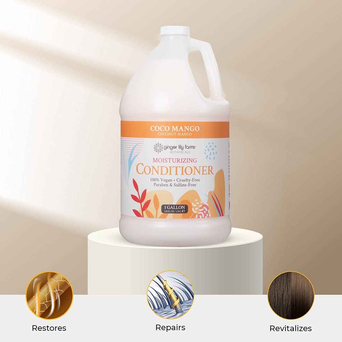 Ginger Lily Farms Botanicals Moisturizing Conditioner for Dry Hair, Coco Mango, 100% Vegan & Cruelty-Free, Coconut Mango Scent, 1 Gallon Refill (Pack of 4)
