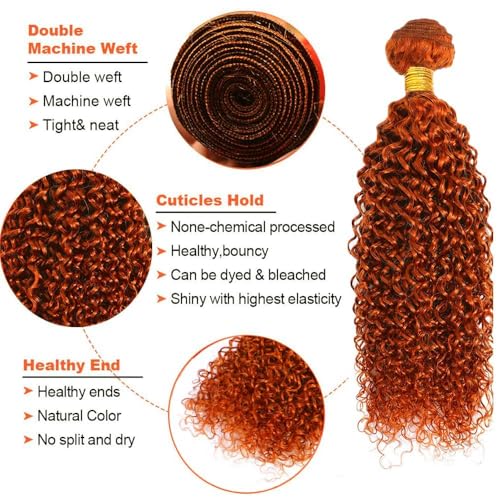 #350 Ginger Orange Jerry Curly Human Hair Bundles 3 Bundles Kinky Curly Hair Brazilian Virgin Human Hair Extensions Unprocessed Hair Bundles for Women 24 26 28 Inch