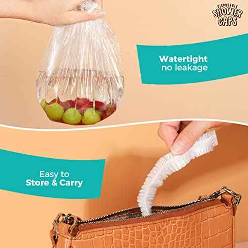 LEOBRO 100PCS Disposable Shower Caps, Shower Caps for Women Disposable, Clear Plastic Shower Cap, Plastic Hair Caps for Hair Treatment, Regular Size 17.3 INCH