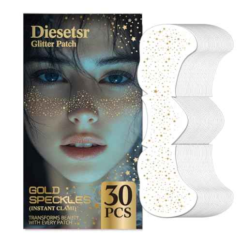Glitter Freckles Face Tattoo, 30PCS Gold Body Glitter Temporary Tattoos Sparkle Patches for Women, Waterproof Fake Freckles,Festival Rave Outfits Festival Decorations (Gold)