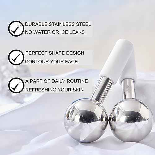 Pfefe 360 Rotating Ice Globes for Face & Eyes, Unbreakable Stainless Steel Cryo Sticks for Beauty Routines, Facials Cold Roller Colling Globes for Puffiness, Wrinkles, Dark Circles, Headaches
