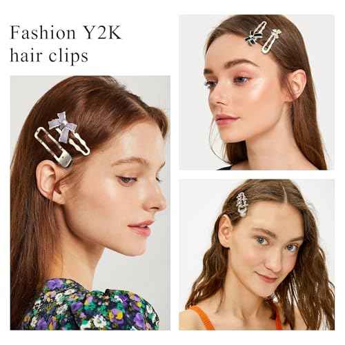 10 PCS Metal Hair Clips Silver Duckbilled Alligator Clips for Hair Styling Star Bow Butterfly Flower 2000s Hair Accessories for Girls Non Slip Hair Barrettes for Women Cool Hairpin Set
