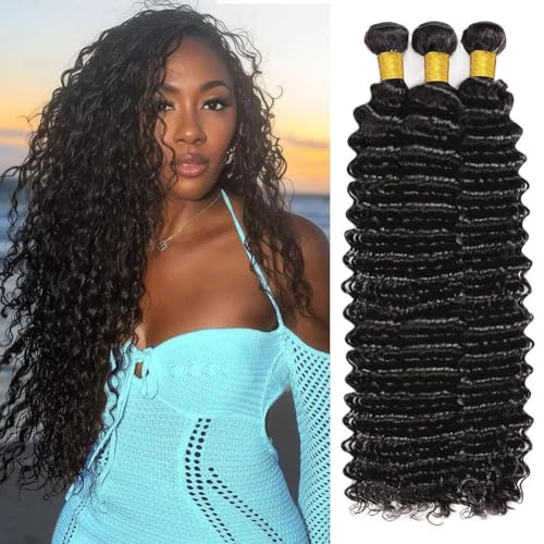 Human Hair Bundles Deep Color #1B Natural Black 3 Bundles 26 28 30 Inch Wet and Wavy Unprocessed Native Virgin Raw Trippy Hair Extensions Quick Weave Double Weft for Black Woman
