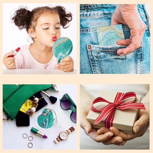 4 Pcs Diamond Painting Compact Mirror, Ocean Diamond Art Mirror Kits DIY Pocket Mirror, Unbreakable Portable Magnifying Folding Purse Mirror Makeup Mirror for Beginner Women