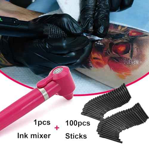 Tattoo Ink Mixer Machine with 100Pcs Sticks - Pigment Stirrer for Fast Color Mixing Make-up Eyebrow Microblading Equipemnt Tattoo Kit Supplies, Pink