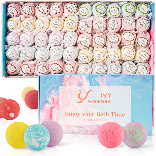 Bath Bombs for Women Gift Set, 50 Pcs Natural Organic Bubble Bathbombs with 10 Rich Scents, Handmade Bubble Bath & Fizzy, for Bubble Bath Spa, Christmas, Birthday, Valentine's, Present Giving