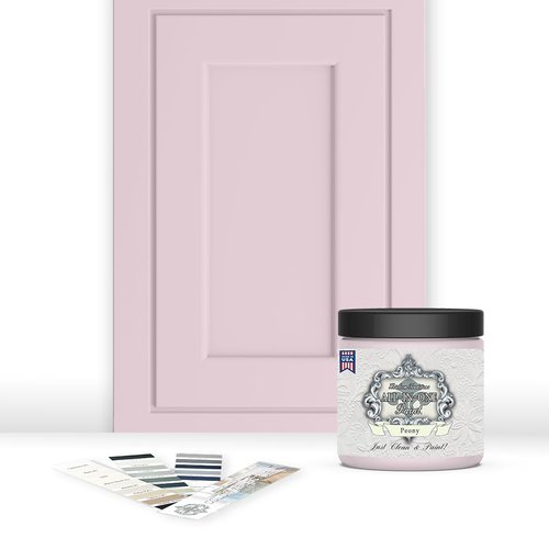 ALL-IN-ONE Paint, Durable cabinet and furniture paint. Built in primer and top coat, no sanding needed. Includes our 30 featured color card - Peony (pale pink), 8oz Sample