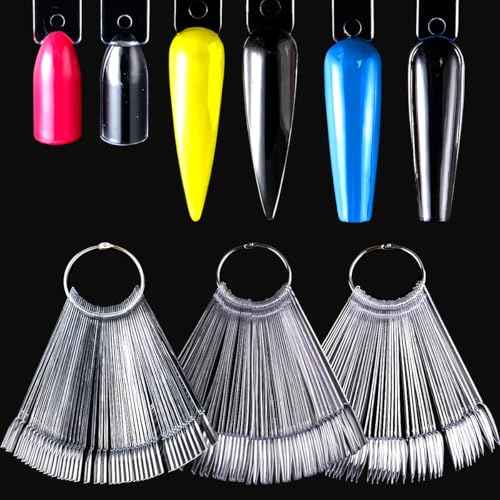 150pcs Nail Swatch Sticks with Ring, Clear Fan-shaped Nail Color Swatches with Palette Spatula Tool for Nail Polish Display Practice Nail Techs Must Haves Nail Supplies