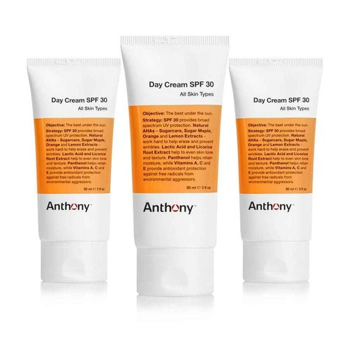 Anthony Day Cream SPF 30, 3 Fl Oz, Contains Squalane, Glycerin, Soy and Vitamin E, Hydrates, Nourishes, and Sunscreen Provides Broad Spectrum Protection To Skin (Pack Of 3)