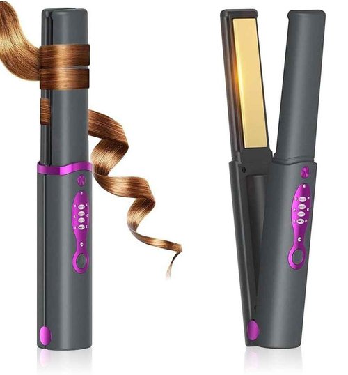 Cordless Hair Straightener Titanium Travel Flat Iron Portable Hair Straightener Fast Heating Cordless Curling Iron 2 in 1 for Straightening & Curling, Wireless Mini Rechargeable 5000mAh w/Safety Lid