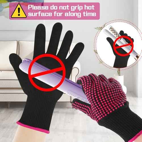 2 Pcs Heat Resistant Gloves With Silicone Bumps, Professional Thermal Styling Gloves for Women, Black, 9.36 x 4.68 inches