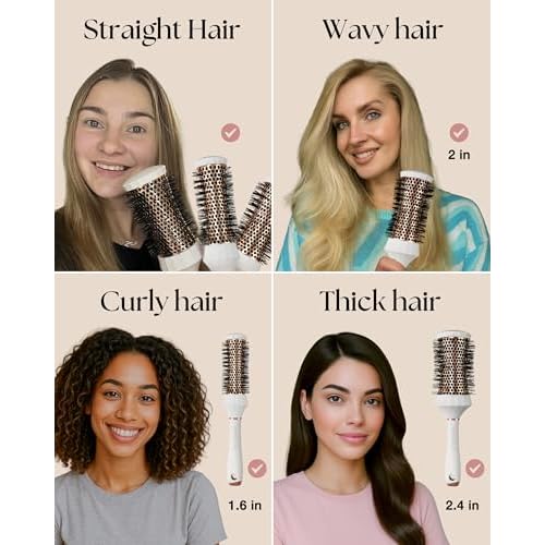 Lily England Round Hair Brush Set, 4 Piece Professional Blow Dry Kit with 3 Round Brushes and Comb for Styling, Beauty Gifts Sets for Women (White)