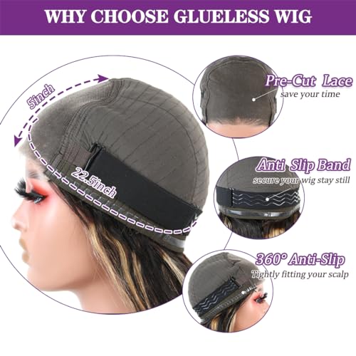 Glueless Wigs Human Hair Pre Plucked Pre Cu tHighlight Wear and Go 1B/27 5x5 HD Lace Closure Wigs Honey Blonde Body Wave Lace Front Wigs Human Hair for Women 22inch