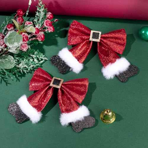 2Pcs Sparkly Sequin Big Hair Bow Clip, Red Hair Bow Hairpin, Glitter Christmas Bows Barrettes - Christmas Hair Accessories for Girls & Women Xmas Party Gifts