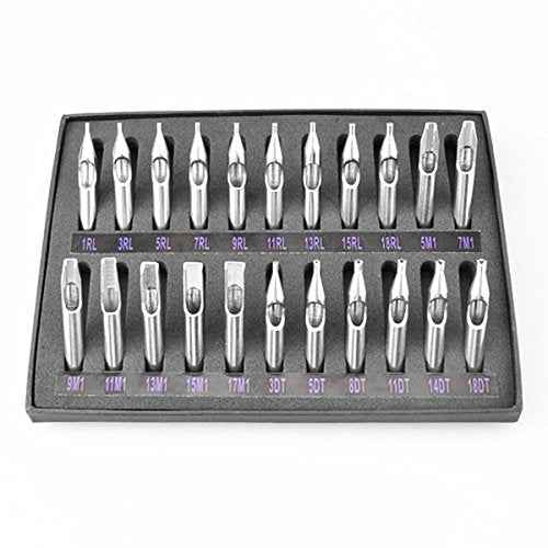 Tattoo Tip Kit 22 Pcs 304 Stainless Steel Tips Kits with Cleaning Brush Coil Tattoo Machine Rotary Gun Tip Accessories Set For Professional Tattooist Artists