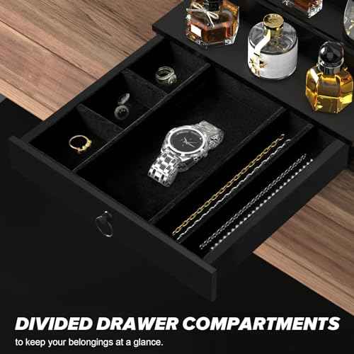 Cologne Organizer for Men, 4 Tier Black Wood Perfume Organizer with Felt Lining Drawer and Hidden Compartment, Perfume Display Holder, A Gift for Men