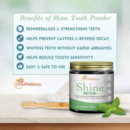 OraWellness Shine Remineralizing Tooth Powder with Hydroxyapatite, Made in The USA, Fluoride Free Tooth Repair, Natural Teeth Whitening Powder, Teeth Polish & Stain Remover, Mint