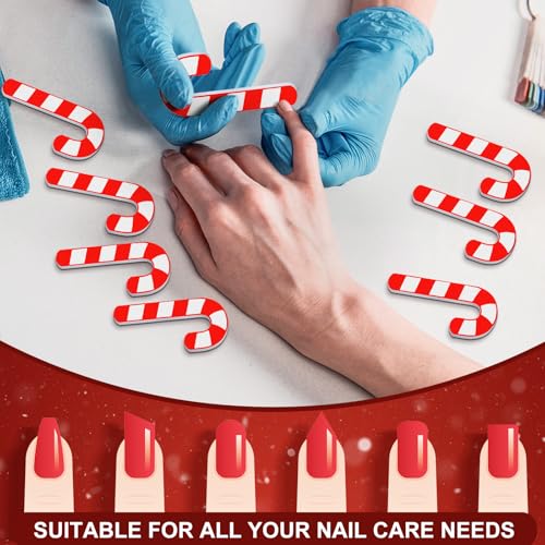 50 Pcs Christmas Nail Files Gifts Bulk for Women Mini Candy Canes Double Sided Nail File Emery Board Set Red and White Nails Boards Buffer for Natural Acrylic Nails Christmas Party Favors
