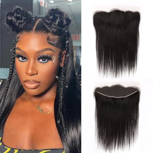 WOWANGEL 13x4 0.095mm Ultra-Thin Skinlike Real HD Lace Frontal & Closure,Straight Natural Hairstyles,Pre-Plucked Invisible Hairline,Unprocessed Virgin Human Hair,Invisible Knots HD Lace,12inch