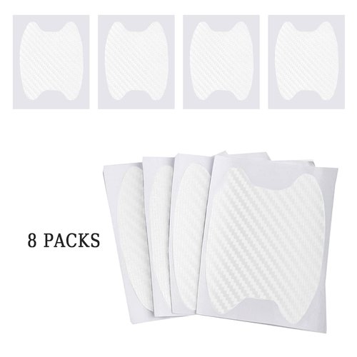 8PCS Car Door Handle Sticker, Carbon Fiber Anti-Scratches Car Door Cup Protector, Non-Marking Auto Door Handle Protective Film, Self-Adhesive Door Side Paint Protector for All Cars (White/8PCS)