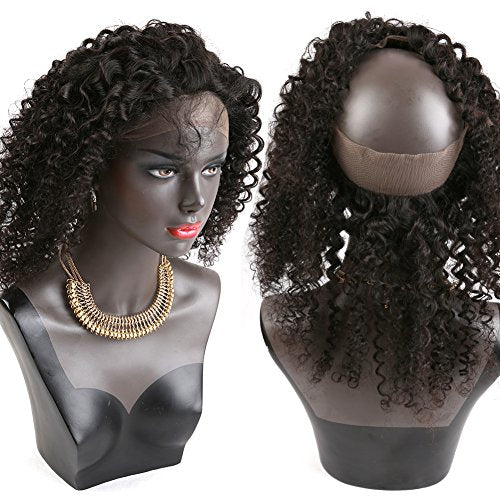 Upscale Human Hair Celebrity Deep Curly 360 Lace Frontal Closure, Pre Plucked Natural Hairline with Baby Hair (18¡± Natural Black) by Bella Hair