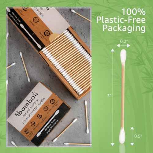 Ibambo 100% Bamboo Cotton Ear Swabs (200-Pack) | Double Tipped Ear Cotton Buds for Beauty & Personal Care | FSC Certified & Hypoallergenic | Suitable for All Ages & Pets | Biodegradable & Disposable
