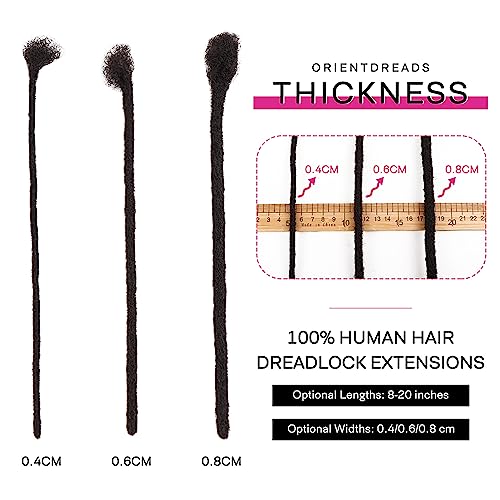 100% Loc Extensions Human Hair, 4Inch 0.8cm 60 Strands Handmade Dreadlock Extensions for Men Women Kids (#Natural Black)