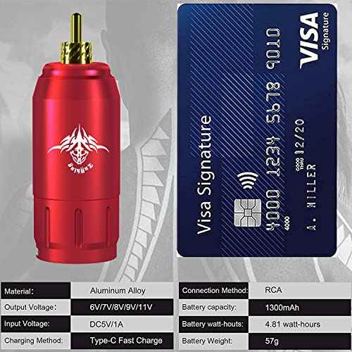 Tattoo Battery Power Supply RCA Spare Portable Rechargeable Cordless Motor for Tattoo Pen Rotary Tattoo Machine Permanent Makeup Equipment (RCA Red)