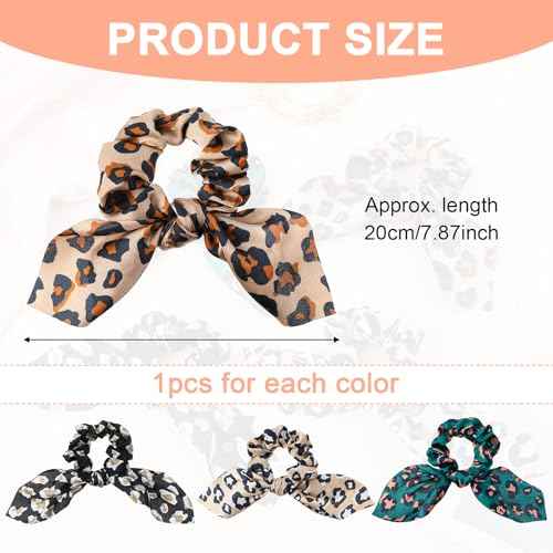 4 Pcs Leopard Hair Scarf Scrunchies Bow Scrunchie For Women Hair Ribbon Bow Scrunchies Long Elastic Hair Bands Rope Scrunchy Soft Ponytail Holders for Women Girls