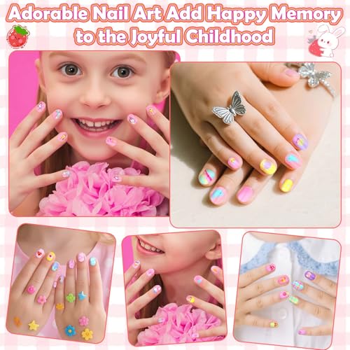 288 Pieces Kids Nails Press ons for Girls, Acejoz Fake Nail Set Pre Glue Stick on Short Nails for Children Little Girls 8-12