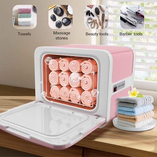 Towel Warmer, 8.5L Towel Warmer Cabinet can Hold 12 Wet Facial Towels,Fast Heating with One-piece all-aluminum liner,Hot Towel Warmer Use for Spa,Hair Beauty,Salon - Pink