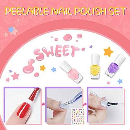 12 Rainbow Colors Peel-Off Kids Washable Quick Dry Girls Nail Polish Kit for Kids Teen Little GirlsToddler Ages 3-12