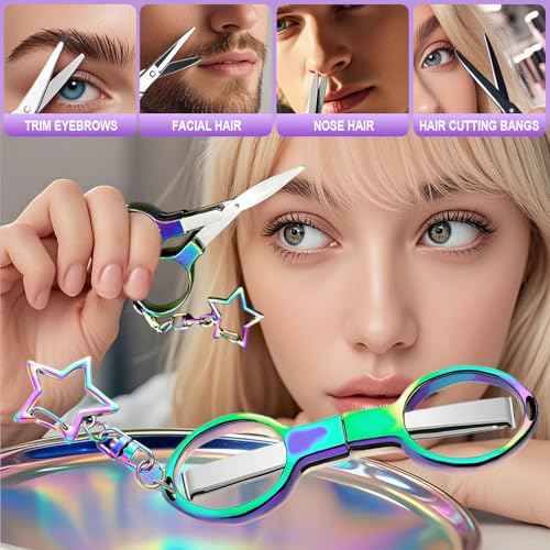 Personal Care Beauty Tools, Personalized Colorful Grooming Scissors with Star Charms - Foldable, Travel Shopping-Friendly, Easy to Carry and Safe (2Pcs)