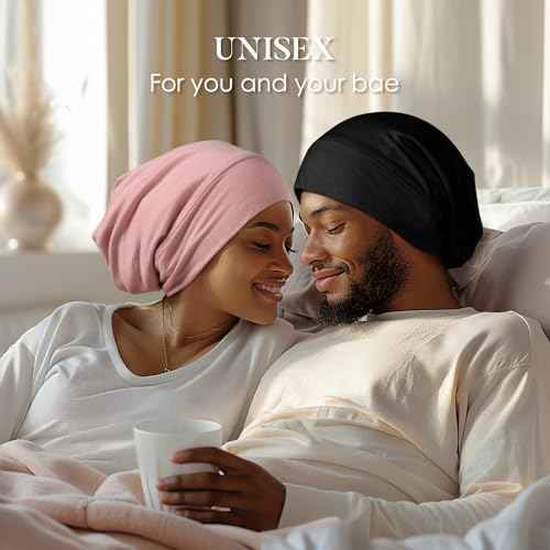 LULUSILK 100% Mulberry Silk Bonnet for Sleeping Women and Men, No More Frizzy Tangled Hair, Real Silk Sleep Cap for Curly Hair, Black, Pack of 1