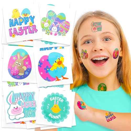 Easter Basket Stuffers for Kids, 144 Pack Easter Tattoos for Kids, Individual Temporary Tattoos Easter Themes, Fake Tattoo Stickers, Egg Fillers, Easter Treats, Easter Toys, Easter Basket Essentials