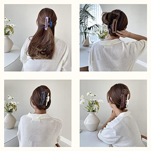 Yusier 6PCS Large Hair Claw Clip Matte Rectangle Hair Clip Plastic Stitching Color Clips French Square Clip (2 Color Splicing-Rectangle)