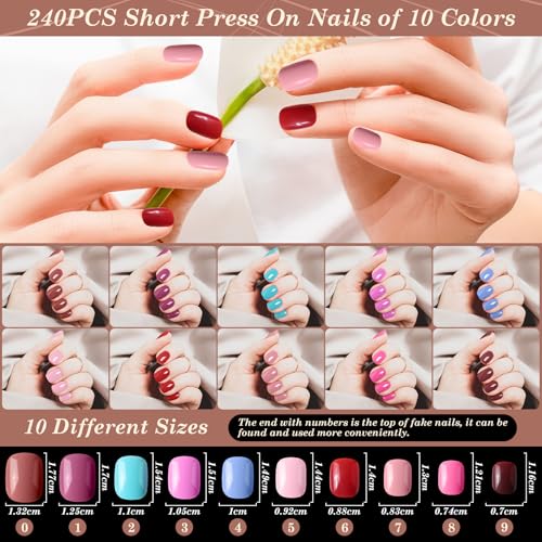 600PCS Clear Coffin Nail Tips and 240PCS Short Press On Nails Set, Clear Acrylic Nail Tips with Glue, Nail Art Brushes and Nail Display Stand, Nail Tips for Salons and Home DIY Nail Art