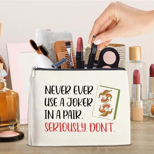 Funny Mahjong Joker Gifts Makeup Bag for Women, Birthday Gifts for Mahjong Game Players Friends Besties Never Ever Use a Joker in a Pair Cosmetic Bag Travel Toiletry Pouch for Purse