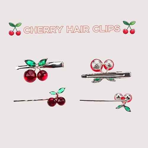 4 Pieces Red Cherry Hair Clips Metal Hairpins Duckbill Alligator Clips Hair Accessories Gift for Women Girls (red cherry mix pattern)