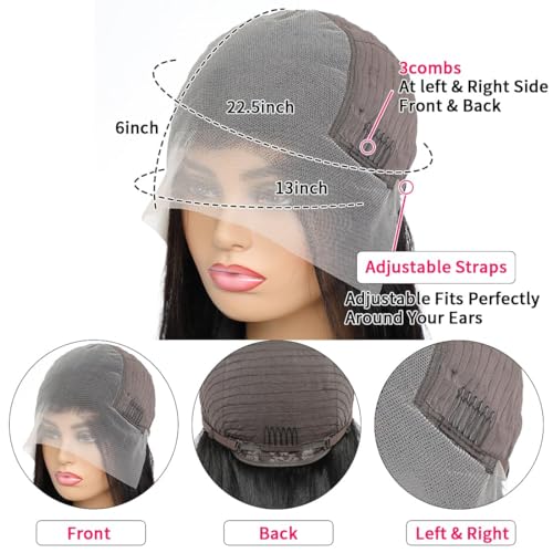 13x6 Deep Wave Lace Front Wigs Human Hair for Women HD Transparent Deep Curly Lace Frontal Wigs Pre Plucked with Baby Hair Natural color(26 Inch)