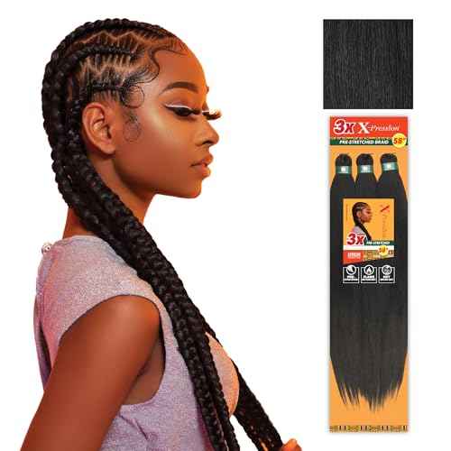 Sensationnel X-pression prestretched braiding hair - 3x braid 58 inch all kanekalon flame retardant synthetic braid for box braids and twists (1 pack, 1B OFFBLACK)