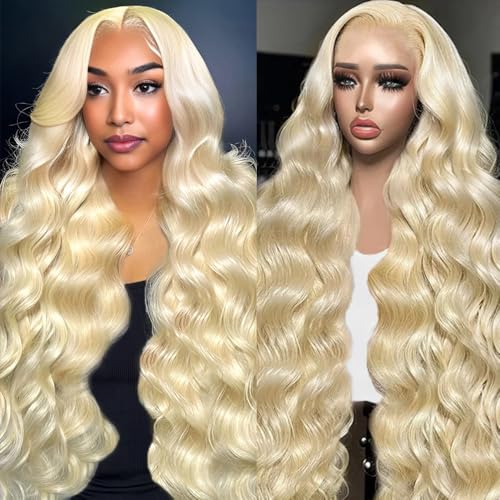 613 13x6 Lace Front Wig Human Hair 28 Inch Blonde Wig Human Hair 200% Density Body Wave HD Blonde Lace Frontal Wig Pre Plucked 613 Lace Front Wig Human Hair