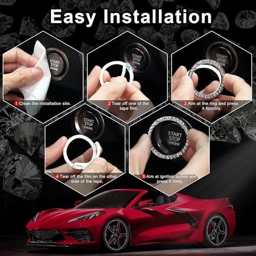 LivTee 2 PCS Crystal Combinatorial Rhinestone Car Engine Start Decoration Ring, Push to Start Button Cover Sticker, Bling Car Interior Accessories for Women, Automotive Decals, Light Blue