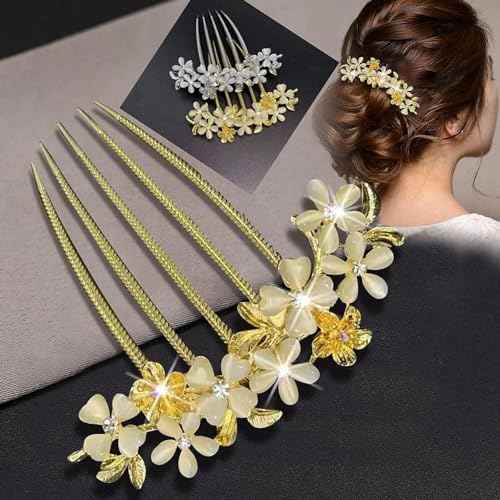 4 PCS Flower Rhinestones Hair Combs Accessories Wedding Crystal Opal Hair Side Combs Long Teeth Slide Hairpins Barrettes Clips Butterfly Hair Accessories for Women